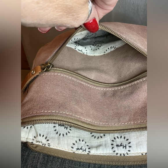 Myra Bag Upcycled Canvas & Leather Sunburst Mandala Crossbody Bag – Boho - Picture 12 of 12